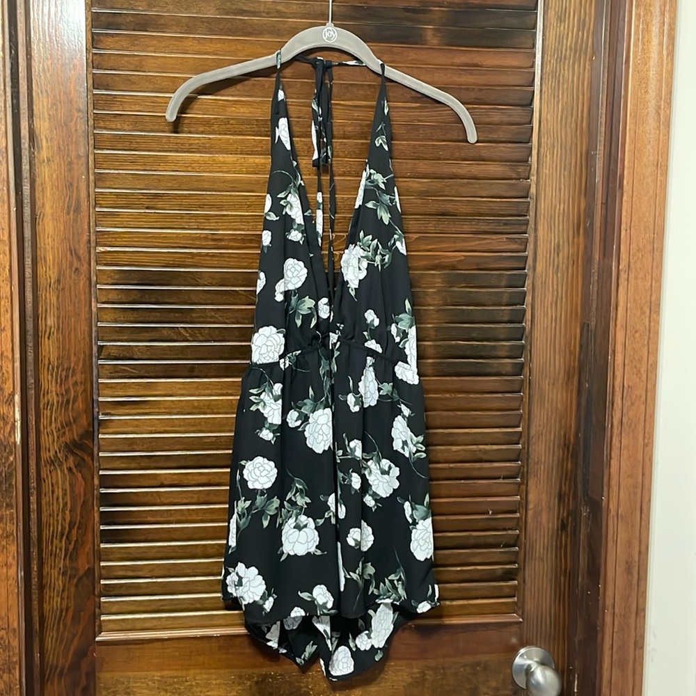 Audrey 3+1 Black Floral Halter Romper